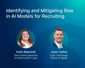 Identifying and mitigating bias in AI recruiting models, featuring data science and HR technology experts discussing fairness, transparency, and responsible AI practices in hiring and talent selection systems.