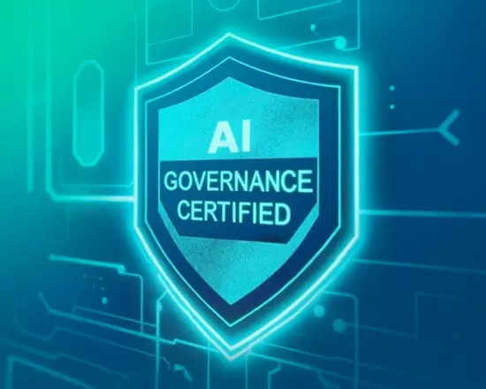 Shield icon labeled “AI Governance Certified,” representing Pacific AI’s launch of a free AI policy suite designed to address AI legal risk, governance certification, and regulatory compliance for organizations deploying AI systems.