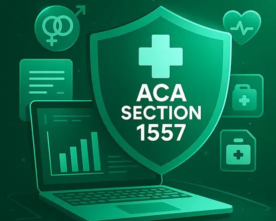 ACA Section 1557 compliance illustration showing Pacific AI Governance Policy Suite supporting nondiscrimination, healthcare equity, and responsible AI governance under U.S. healthcare regulations.