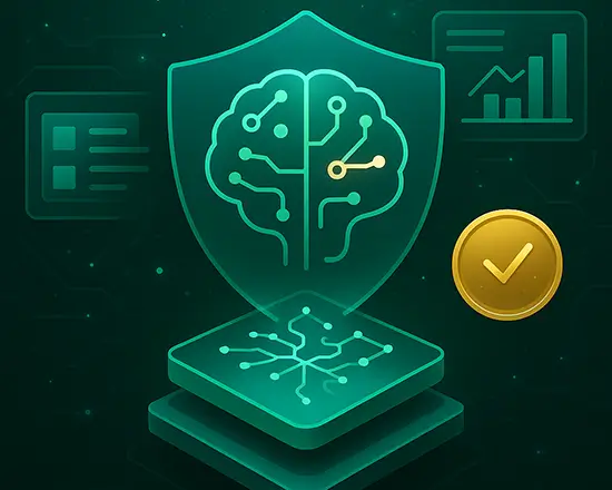 2025 AI governance survey highlighting gaps between AI strategy and operational readiness, with a shielded AI brain symbolizing risk management, compliance, and governance controls.