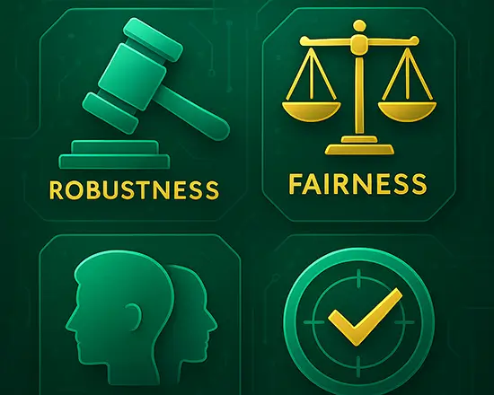 Robustness and fairness icons representing Pacific AI’s adoption of LangTest to accelerate open-source LLM testing, bias evaluation, and responsible AI validation.