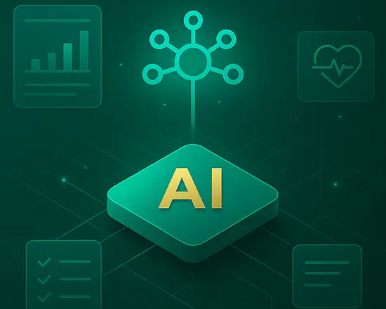 AI governance visual illustrating responsible AI practices, connecting risk management, compliance, performance metrics, and organizational accountability.