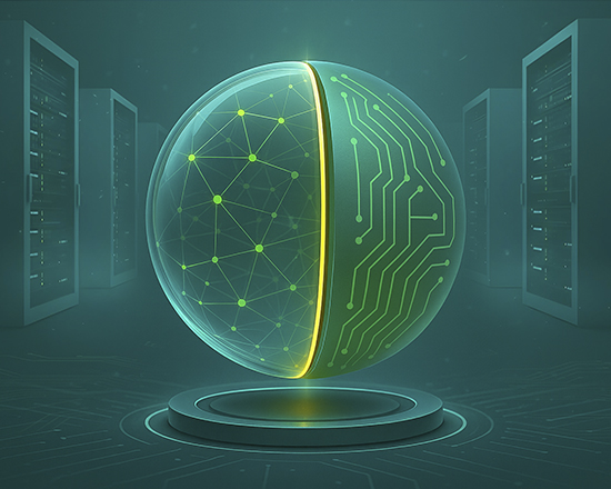 AI transparency concept illustrated by a split digital brain showing model logic and data flows, highlighting explainability, accountability, and responsible AI governance.