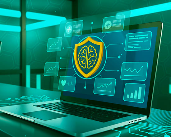 Agentic AI governance illustrated by a secure AI system dashboard with a shielded neural icon, representing oversight, control, and policy enforcement for autonomous AI agents.