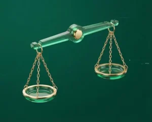 AI ethics and governance concept illustrated by balanced scales, representing fairness, accountability, transparency, and responsible AI decision-making.